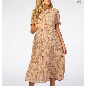 PinkBlush Floral Pleated Short Sleeve Maternity Midi Dress